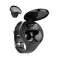 Black detachable smart bracelet and Bluetooth headset combo on a wrist, showing colour screen.