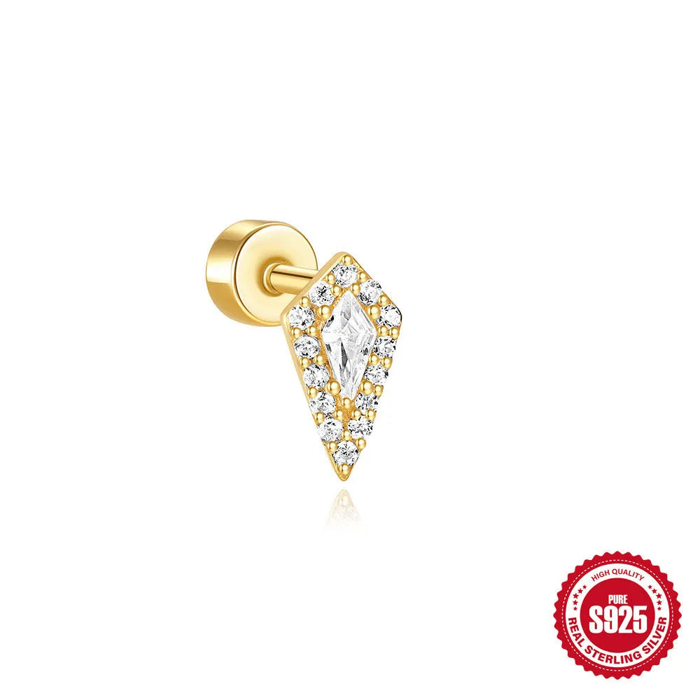 S925 sterling silver flat column threaded ear bone stud in a gold tone colour.