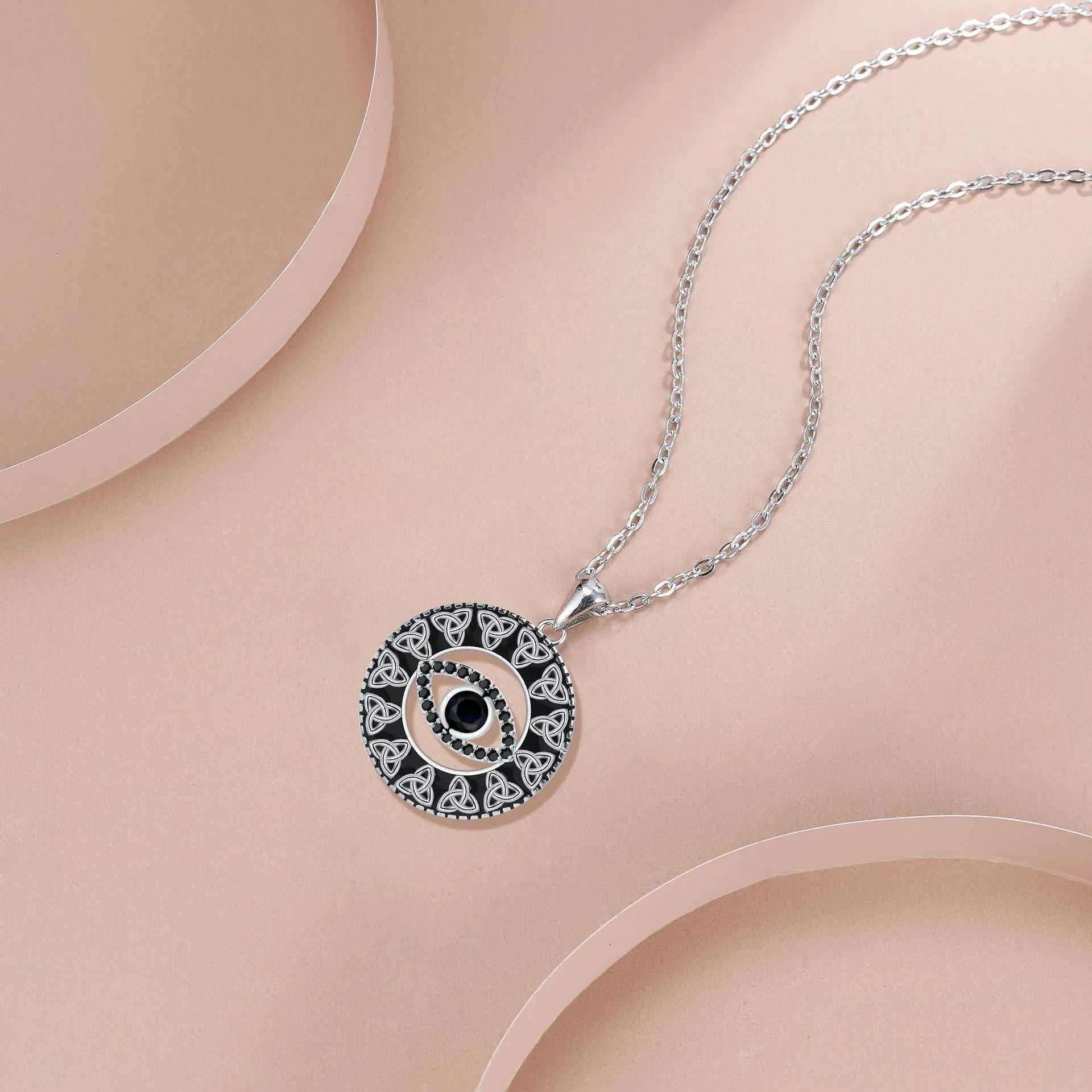 Copper Devil's Eye necklace with cross chain for women, electroplated finish evil eye pendant