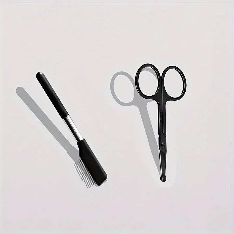 Black pet grooming brush with soft silicone bristles and comb attachment for tear stain removal on dogs and cats