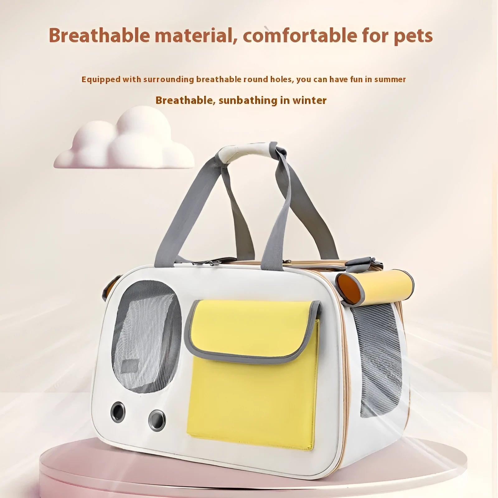 Foldable canvas pet carrier bag with shoulder strap in black colour