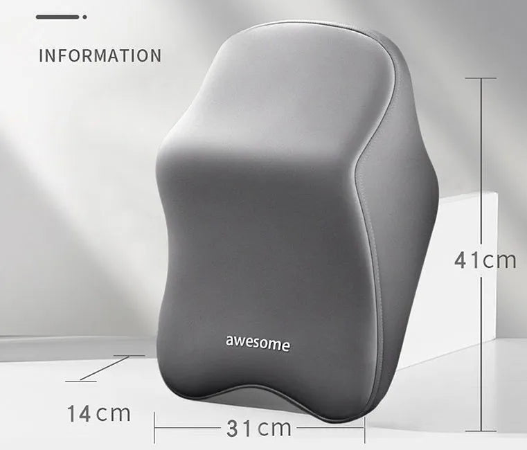 Black memory foam car headrest pillow and lumbar support pillow with removable cotton covers.