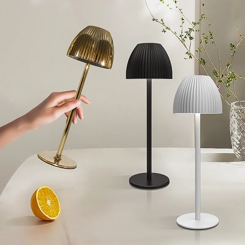 Modern dimmable USB rechargeable desk lamp with thin round base in black or white colour
