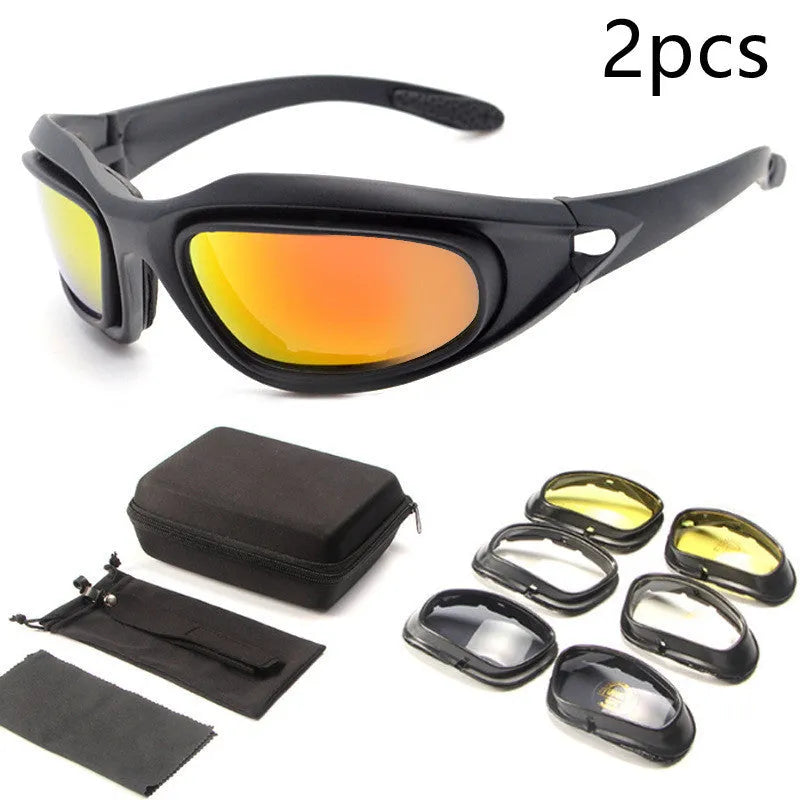Tactical polarised sunglasses with sports full rim frame for outdoor cycling.