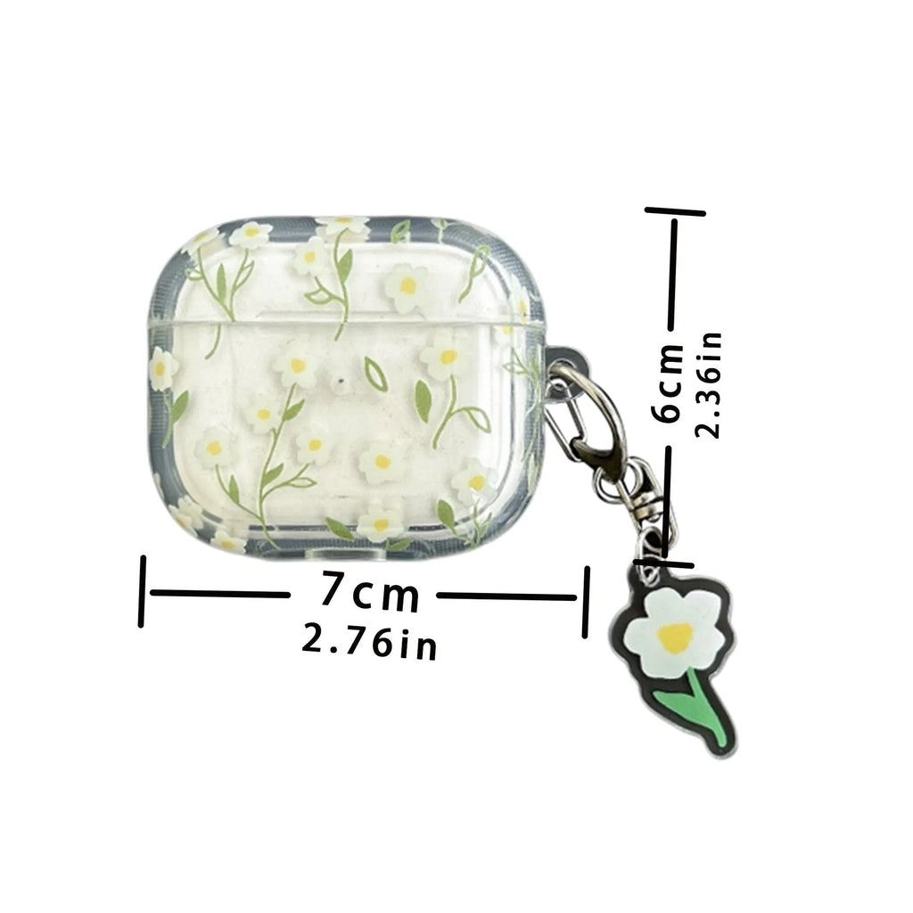 White floral design high-transparency TPU protective cover for Apple AirPods charging case