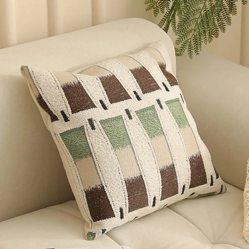 Square 45cm yarn-dyed Jacquard pillow cover with Nordic floral botanical pattern in multiple colour options.