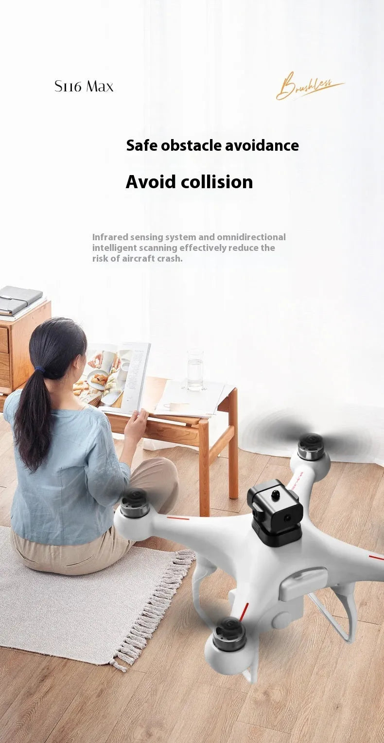 Black plastic brushless UAV drone with four-side obstacle avoidance and HD camera