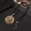 Vintage gold geometric plaid pendant necklace on adjustable snakeskin wax rope chain