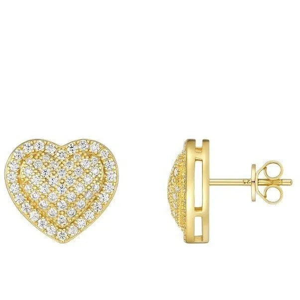 Golden heart-shaped moissanite stud earrings on S925 sterling silver posts
