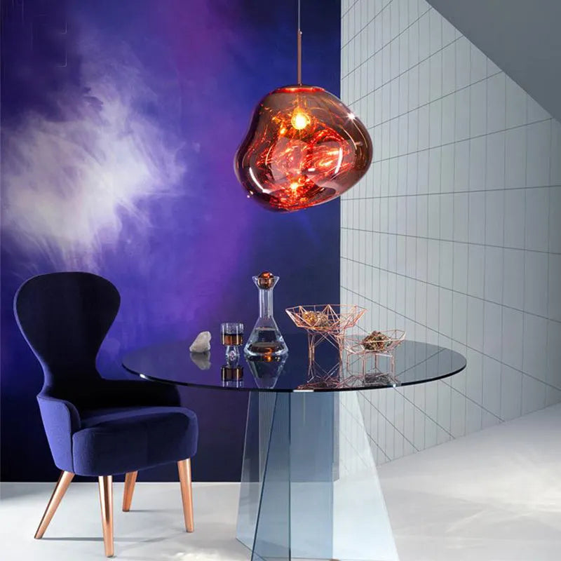 Nordic irregular lava lamp chandelier in glass with metallic finish
