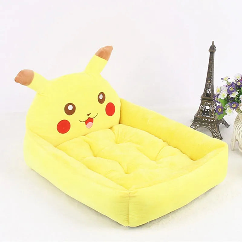 Blue cartoon-style sofa pet bed with a removable padded cushion for a small dog or cat.