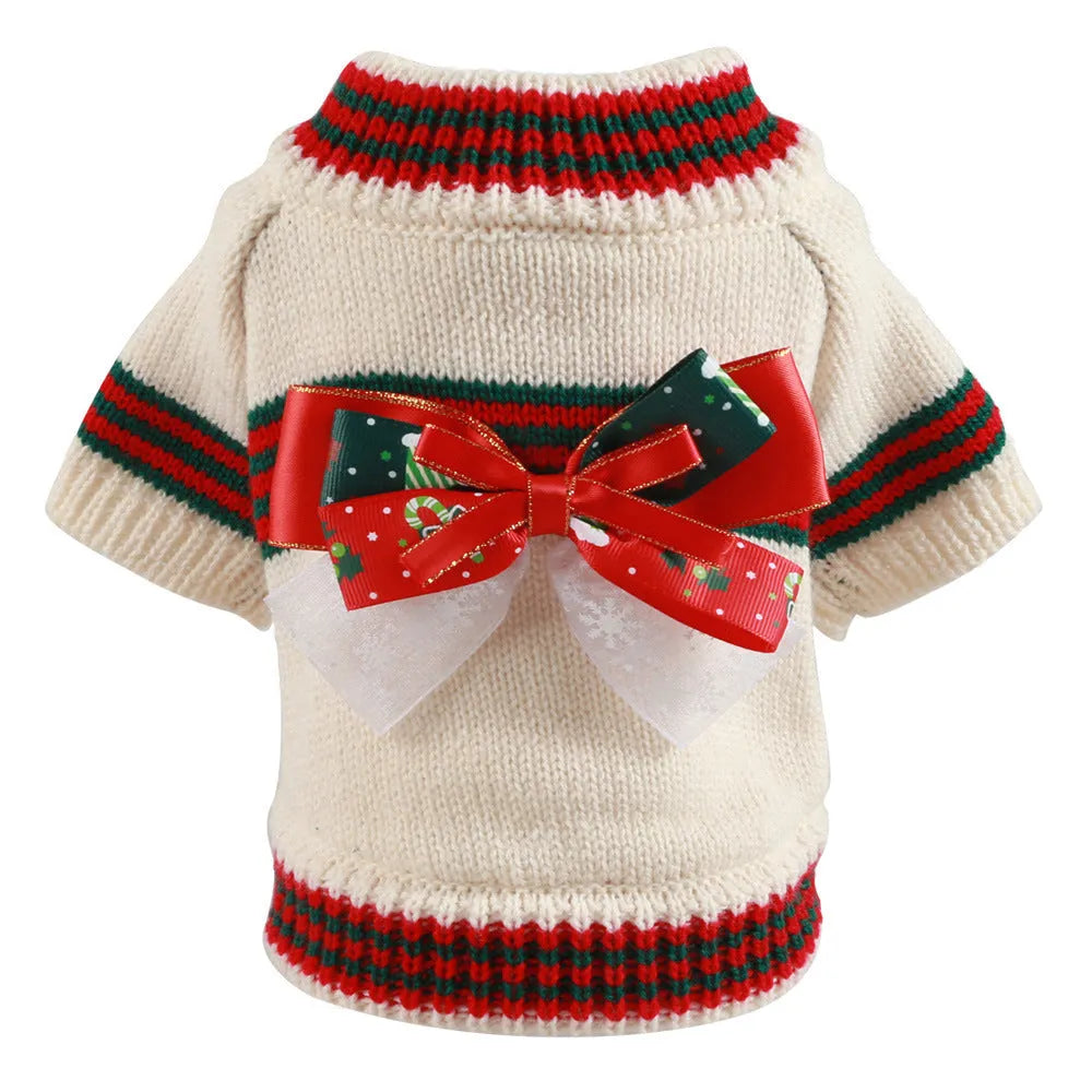 Red and green dog christmas sweaters, polyester festive pet jumper for small to medium dogs.