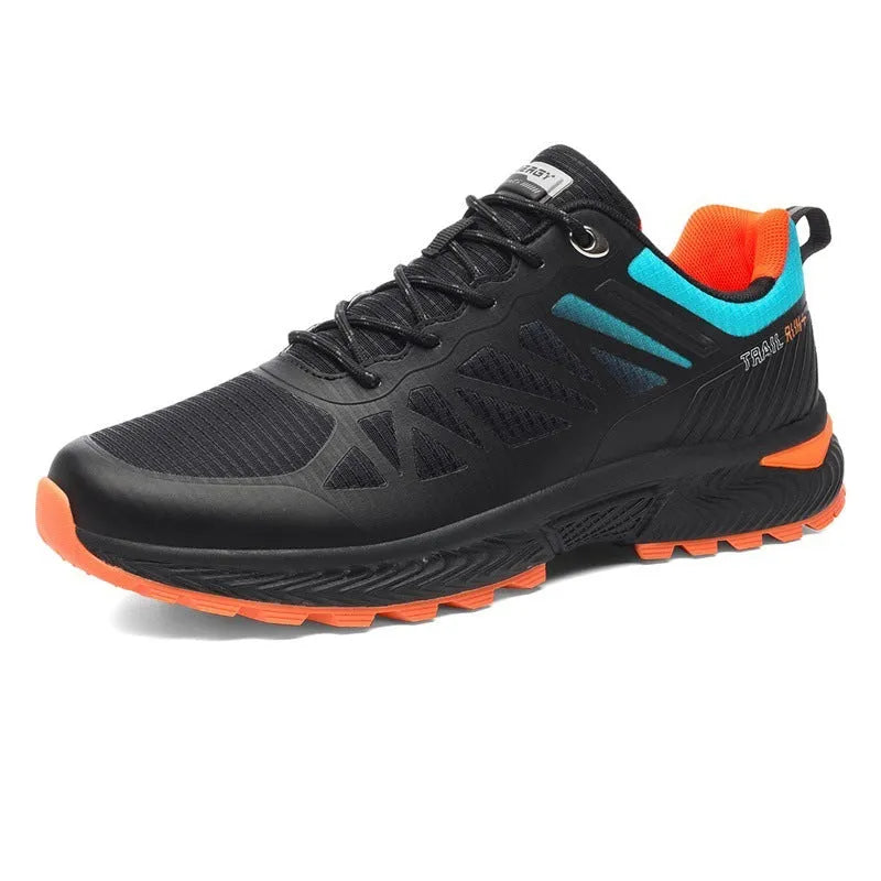 Men's black mesh running shoes with lace-up front and rubber sole in UK size 46