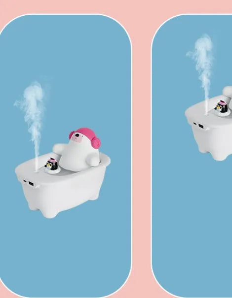 White Creative Air Humidifier with USB cable and 550ml water tank on a desk