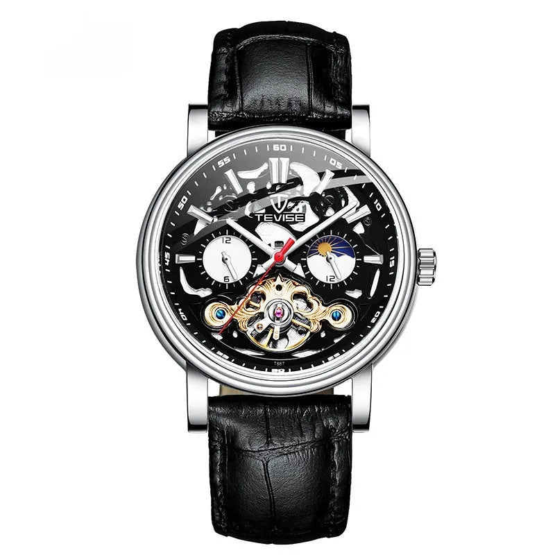 Men's waterproof luminous mechanical watch with tourbillon movement and skeleton dial