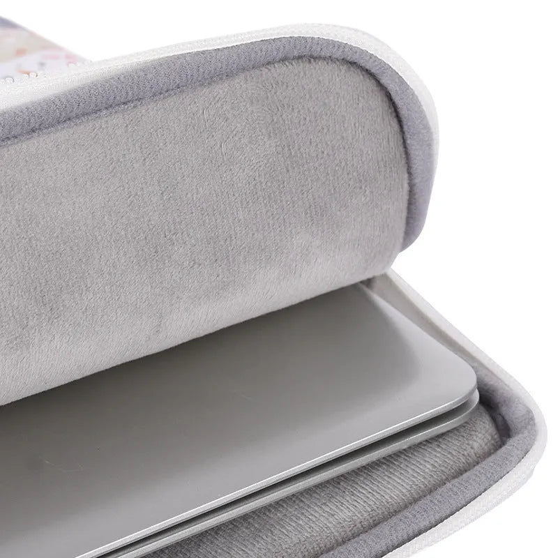 White PU leather waterproof laptop inner bag for 14-inch devices with anti-seismic padding.