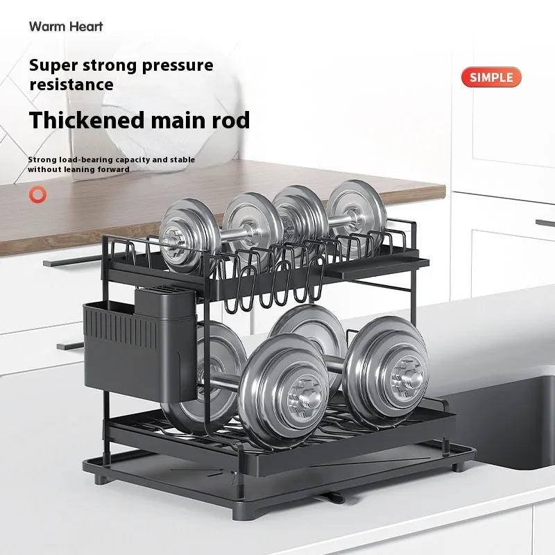 White double-layer steel wire storage rack with removable draining section