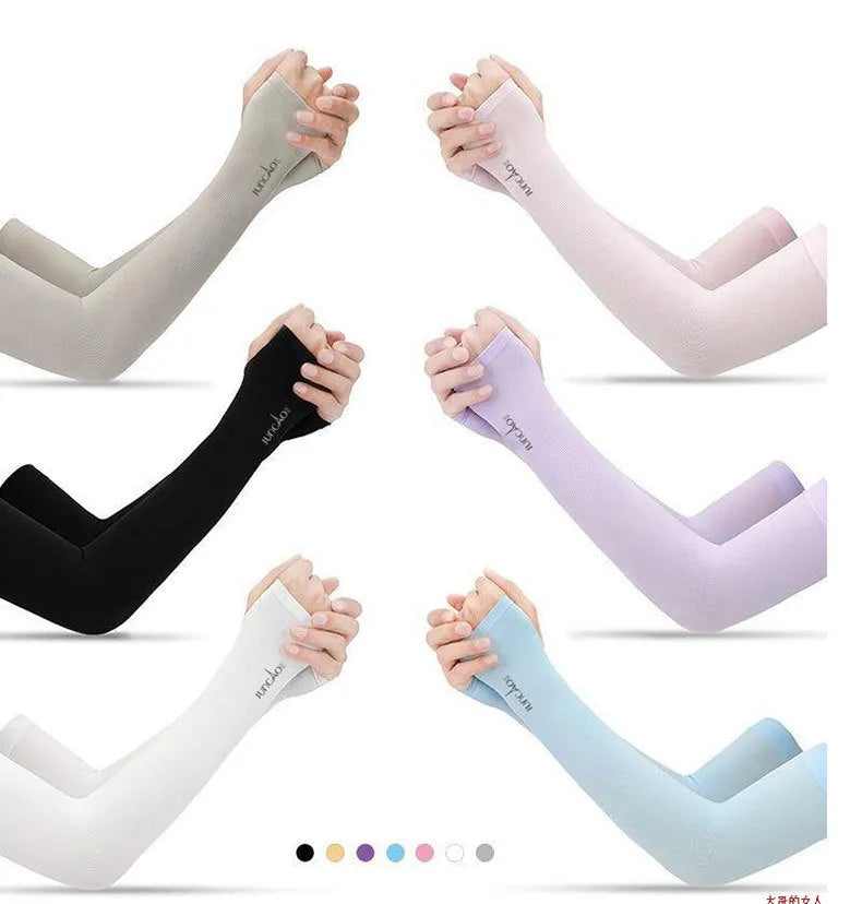 Open finger sun protection driving oversleeves in five colours with cooling nylon fabric