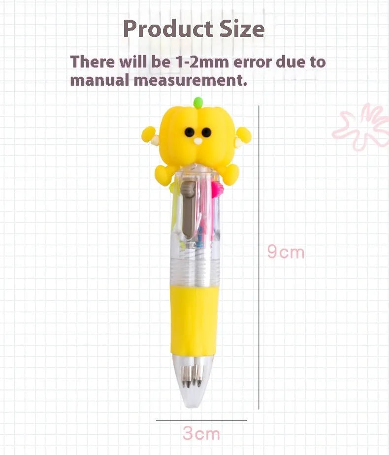 Cartoon themed four-colour press ballpoint pen with a silicone grip in a cactus design.