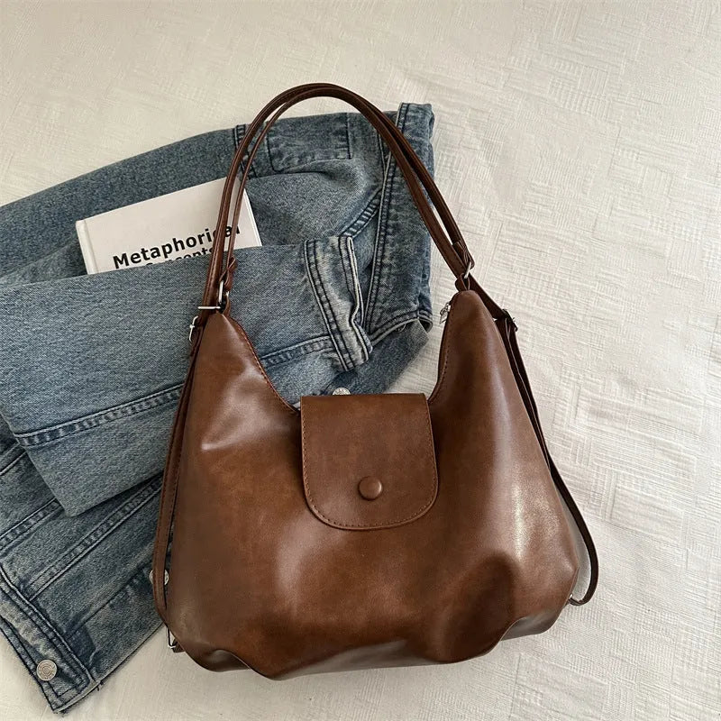 PU leather women's shoulder bag in urban style with mobile phone compartment