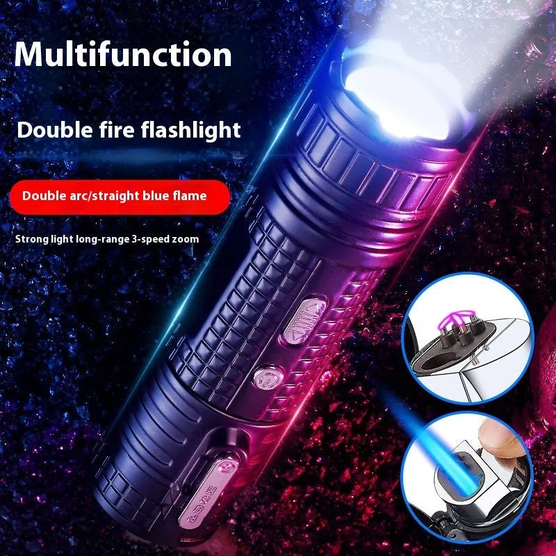 TH727 multi-function metal flashlight lighter in camouflage, red, black, blue or yellow colour.