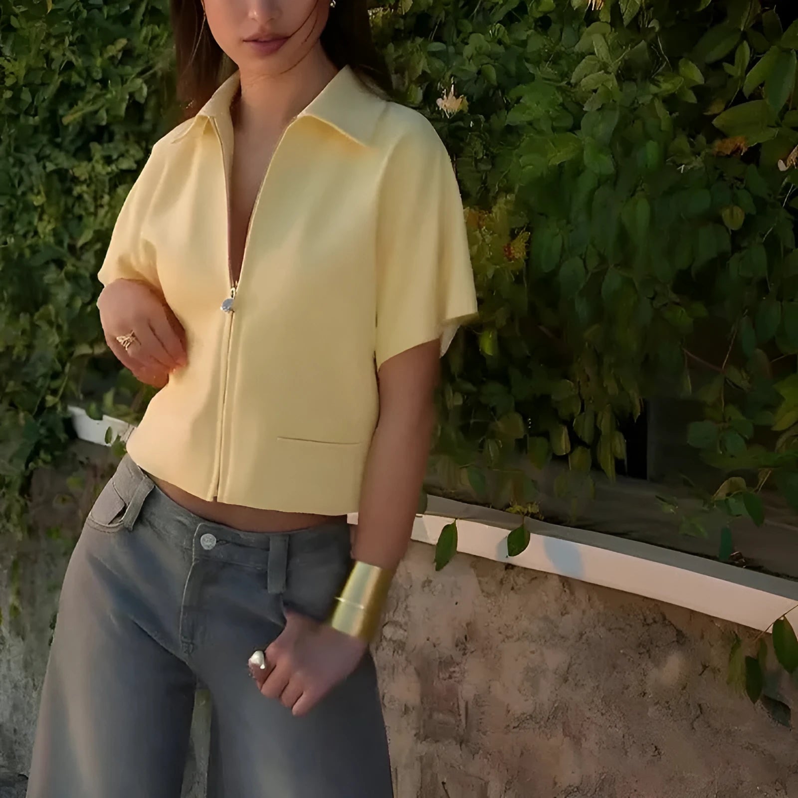 Oversized casual shirt in polyester fabric available in black, white and yellow colours with short sleeves