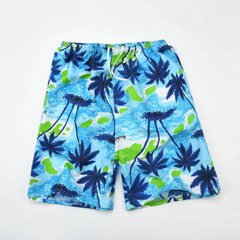 Men's floral printed five-point swimming trunks in free size made of polyester