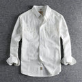 Men's solid colour cotton shirt with retro cardigan style and long sleeves
