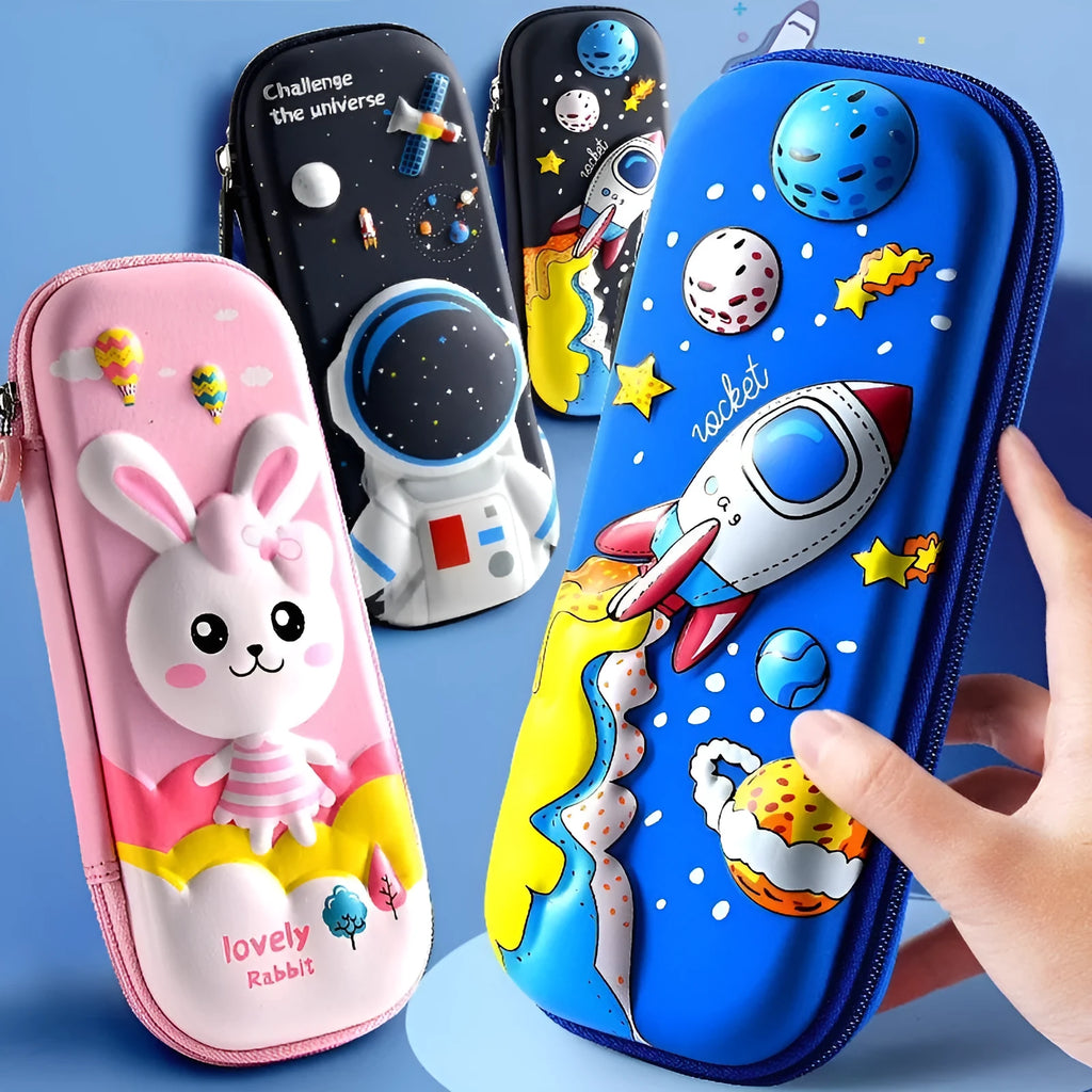 3D leather pencil case with sculpted spaceship design in multiple colour options