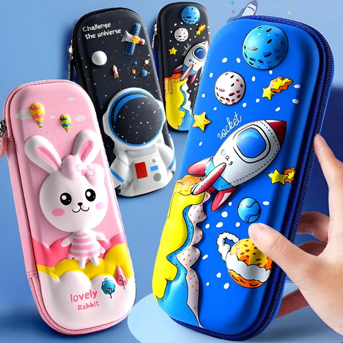 3D leather pencil case with sculpted spaceship design in multiple colour options