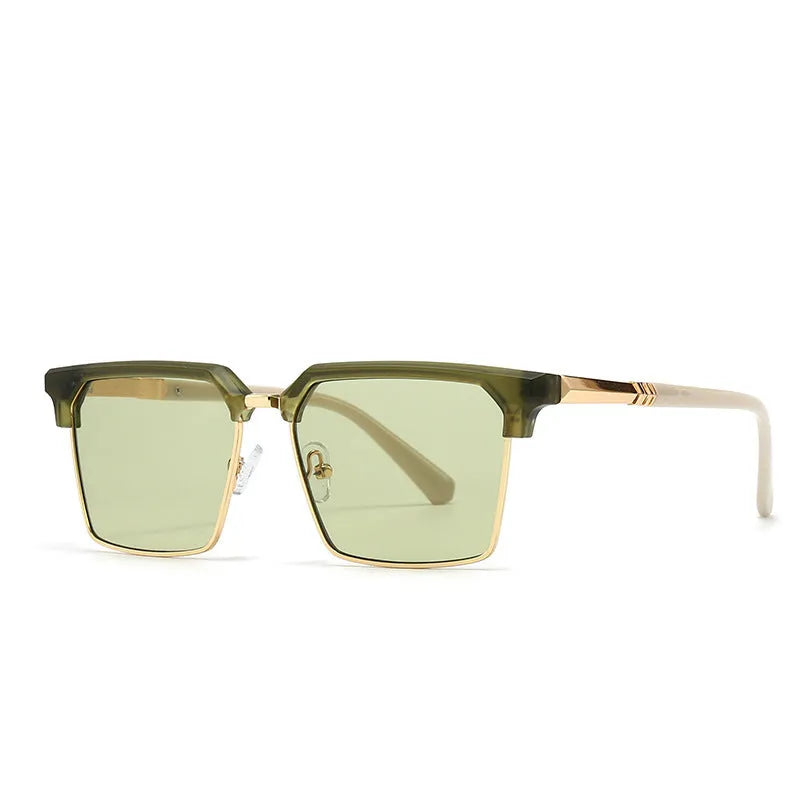 Men's square plastic frame sunglasses showing box-style design with multiple colour options