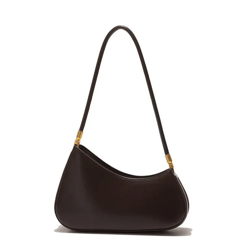 Women's oval shaped underarm bag in PU leather with single shoulder strap and internal zipper compartment