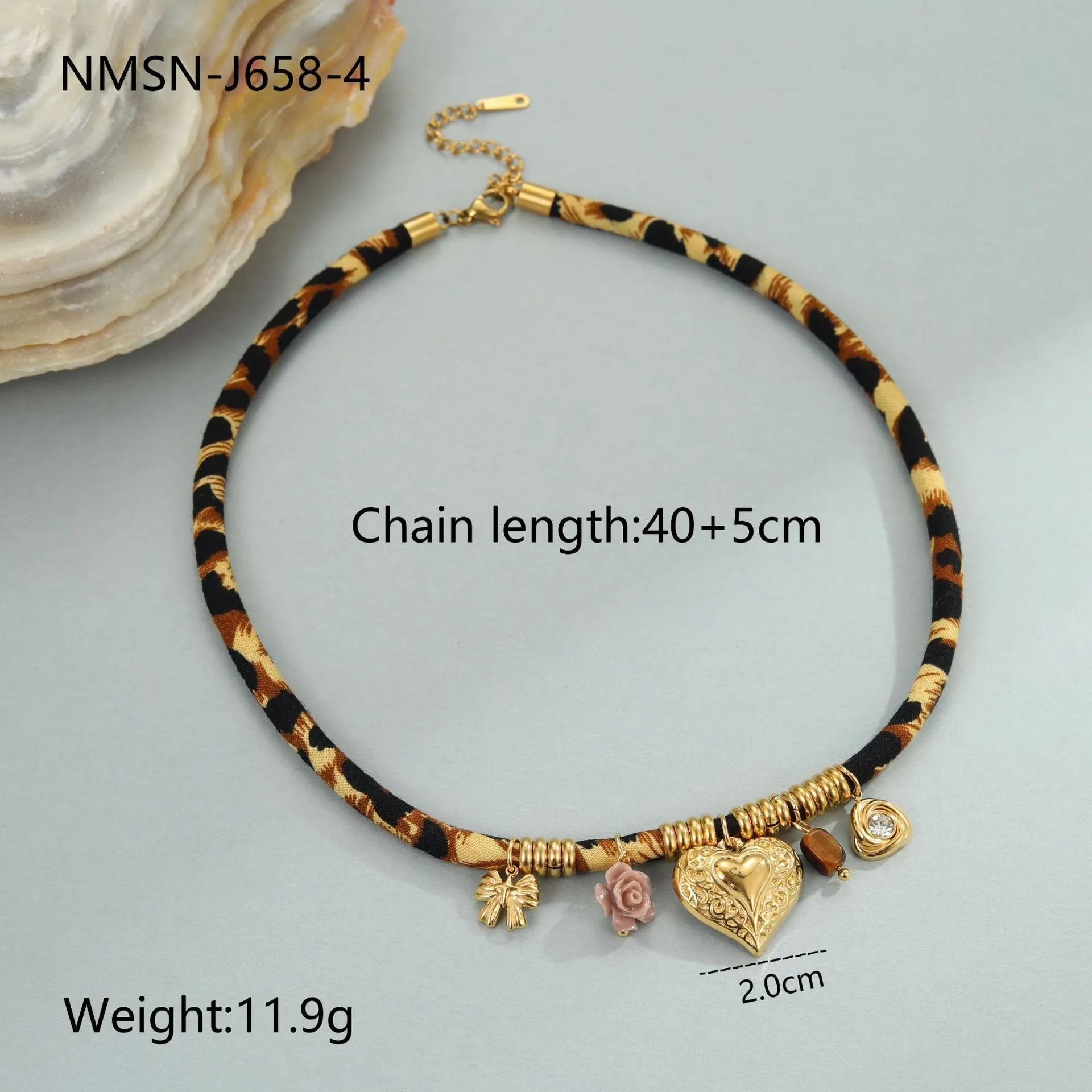 Geometric leopard pendant stainless steel necklace with gold electroplating on regular chain
