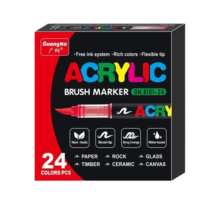 Set of straight liquid acrylic marker pens with soft heads for art painting
