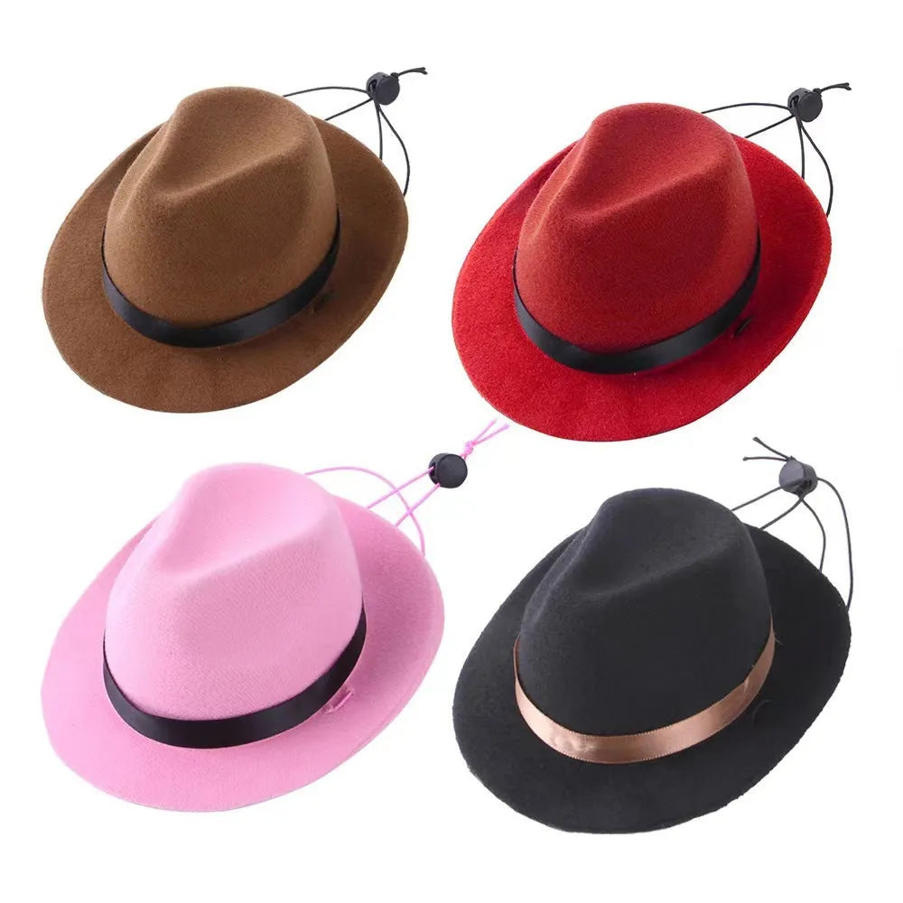 Small wool felt pet hat in pink colour with hairpin for cats and dogs