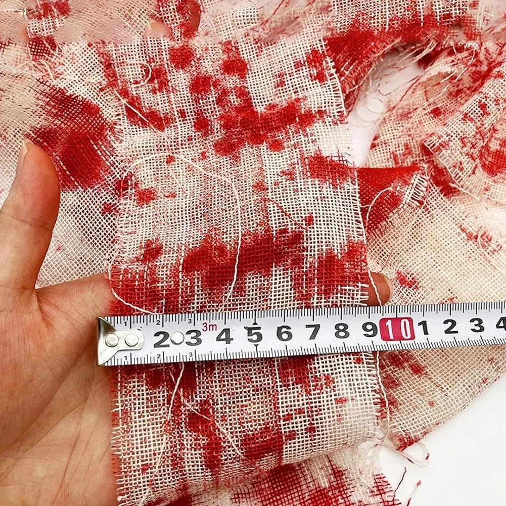 Halloween bloody horror dyed gauze bandage showing red polyester fabric with 8cm width