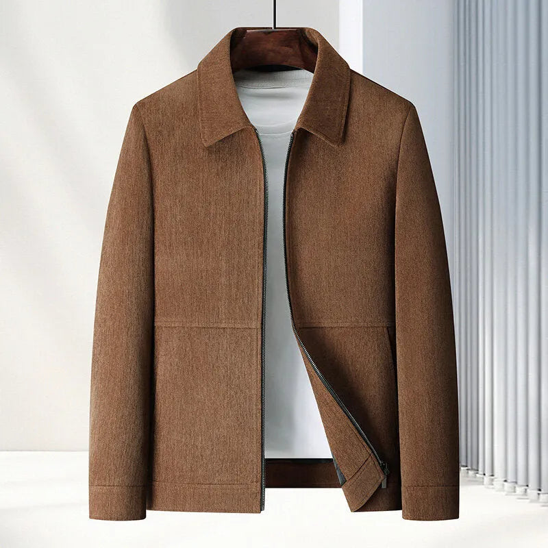Men's slim fit casual jacket in Vinylon fabric with lapel collar, shown in dark blue colour.