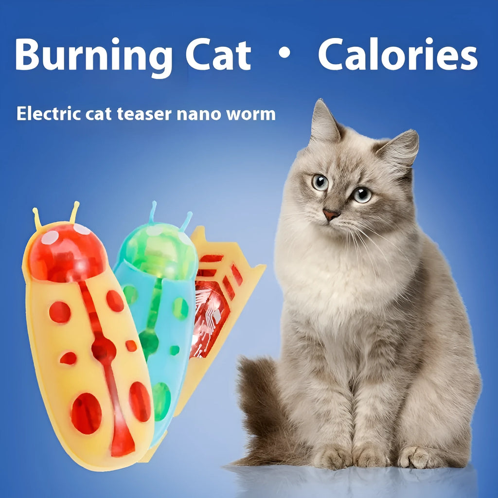 Electric jumping insect cat teaser toy showing miniature plastic construction with nano insect movement mechanism
