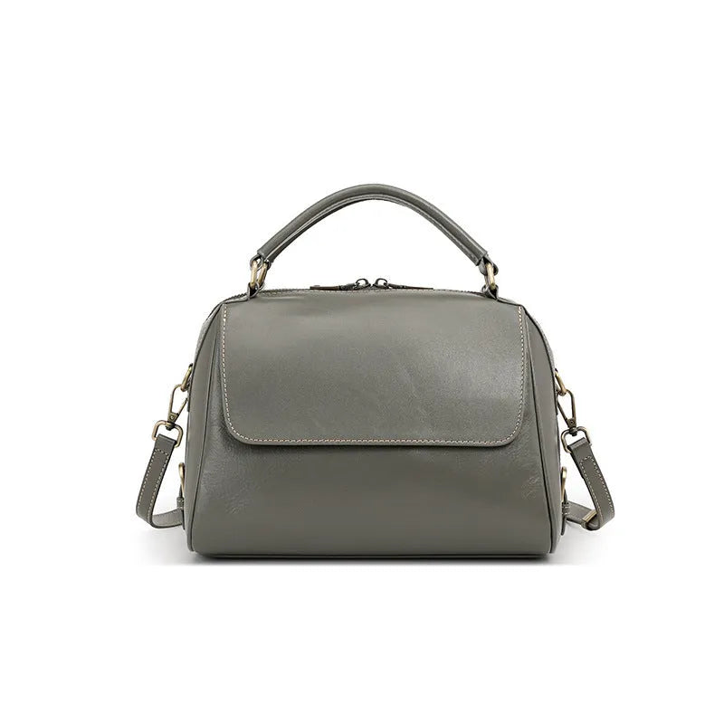 Women's genuine leather crossbody tote bag in cross-square shape with internal compartments and double shoulder straps