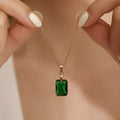 Copper rectangular geometric pendant necklace with O-ring chain in green colour