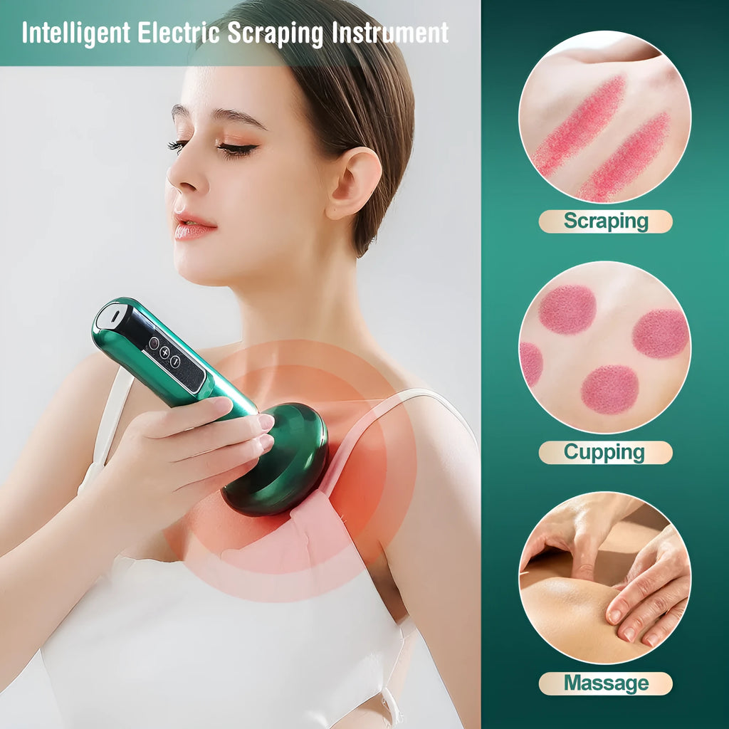 Green electric vacuum cupping gua sha massager with USB charger