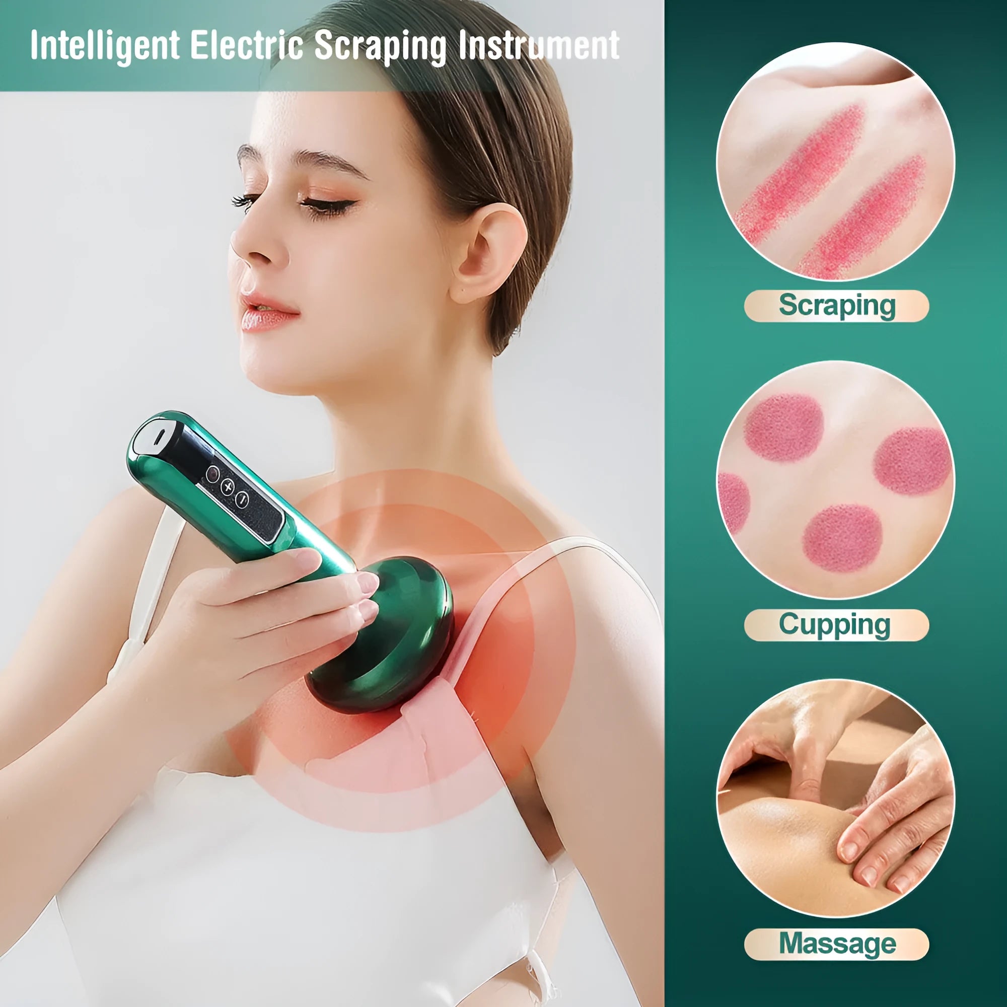 Green electric vacuum cupping gua sha massager with USB charger