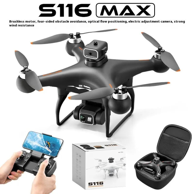 Black plastic brushless UAV drone with four-side obstacle avoidance and HD camera