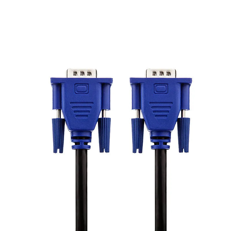 Black VGA cable with blue moulded heads and nickel-plated connectors, length 1.5 metres