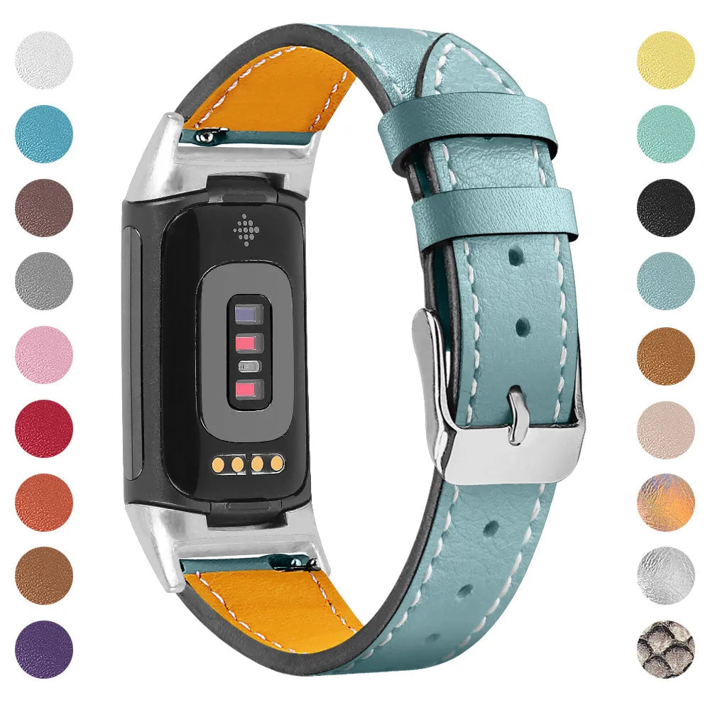 Genuine leather smart watch strap for Fitbit Charge 5 and Charge 6 in various colour options