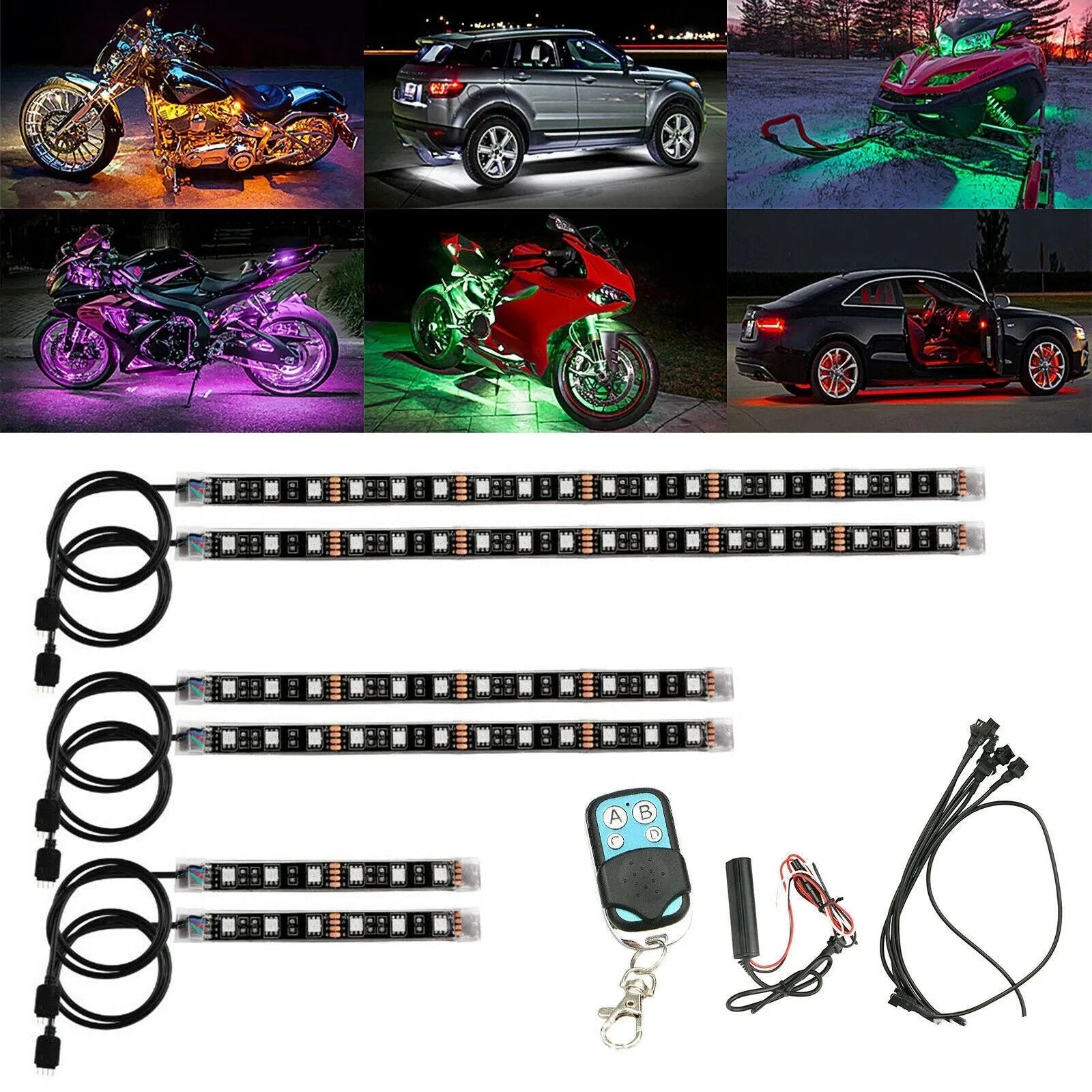 Black silicone RGB LED light bar with wireless remote control for vehicle atmosphere lighting