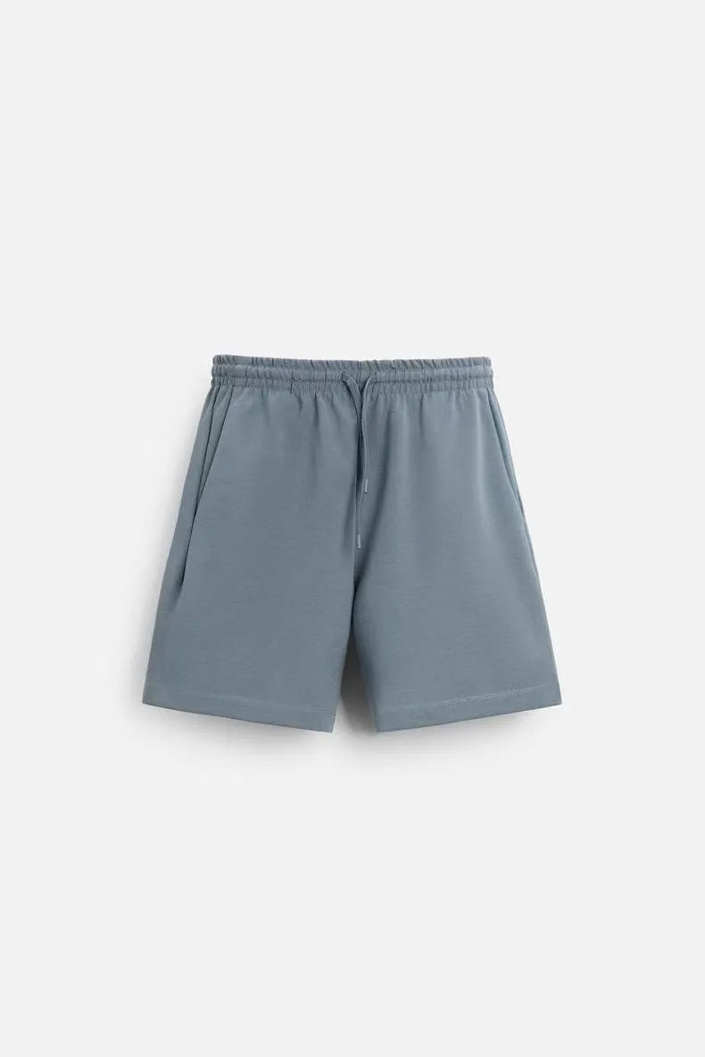 Loose fit short sleeve shirt and matching shorts set in polyester double-sided cloth texture