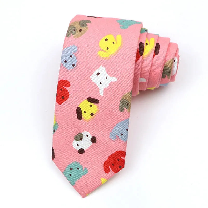 Narrow cotton bow tie with cartoon print pattern in assorted colour codes for men casual wear