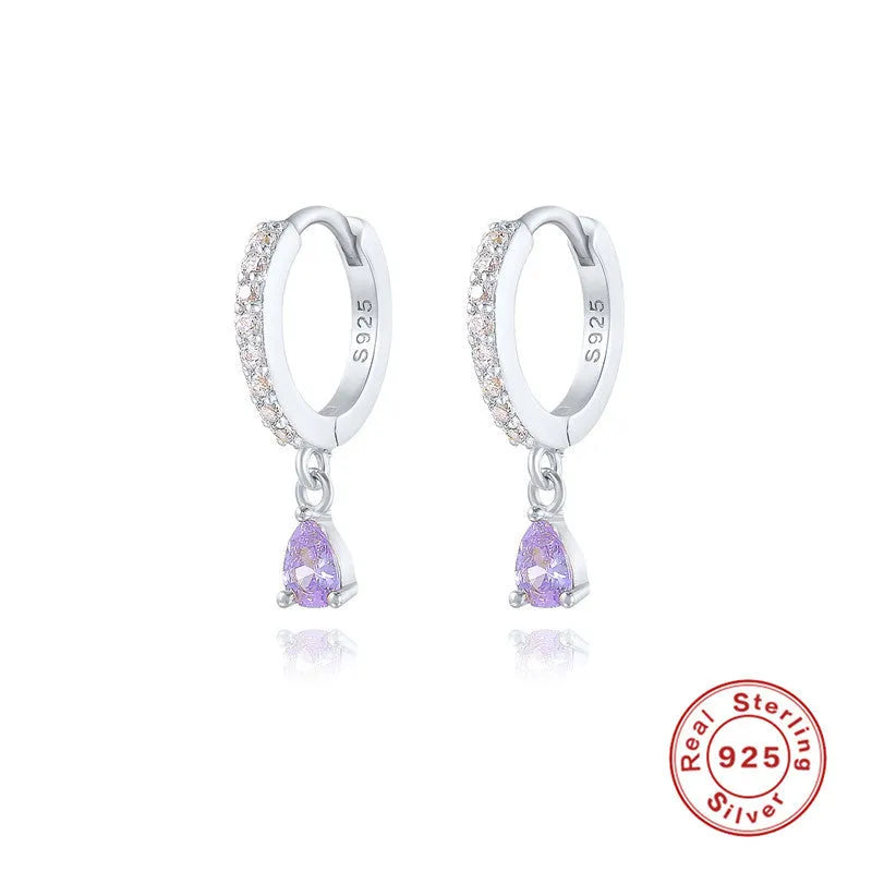 S925 sterling silver water drop earrings with diamond accents in gold or silver plating