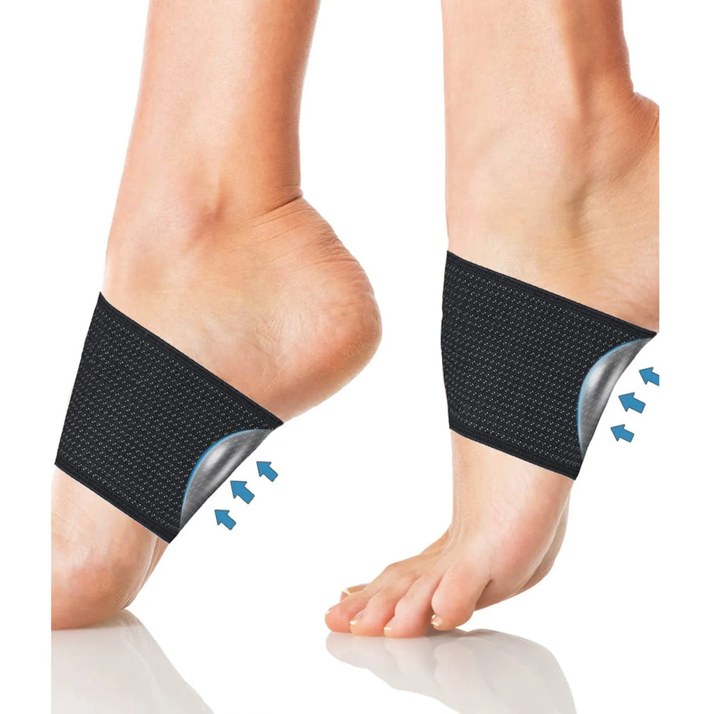 Flat foot support bandage with elastic arch support and heart pad design in PU material
